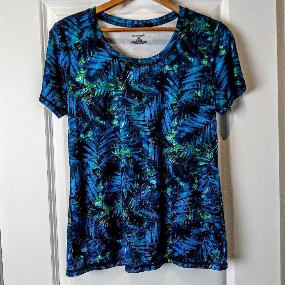 Exertek Blue Green Palm Print SS Activewear Top